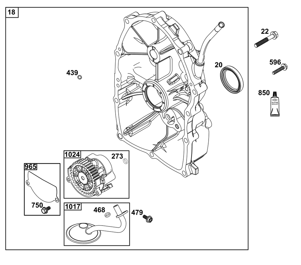 Crankcase Cover/Sump Group Diagram and Parts List for 61H375-0001-E1 400000 - 699999 Briggs and Stratton Engine